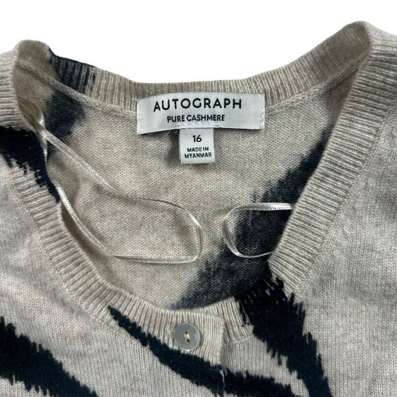 M&S Autograph Pure Cashmere Cardigan Sweater Animal Print Zebra Size US 12 - Picture 1 of 5
